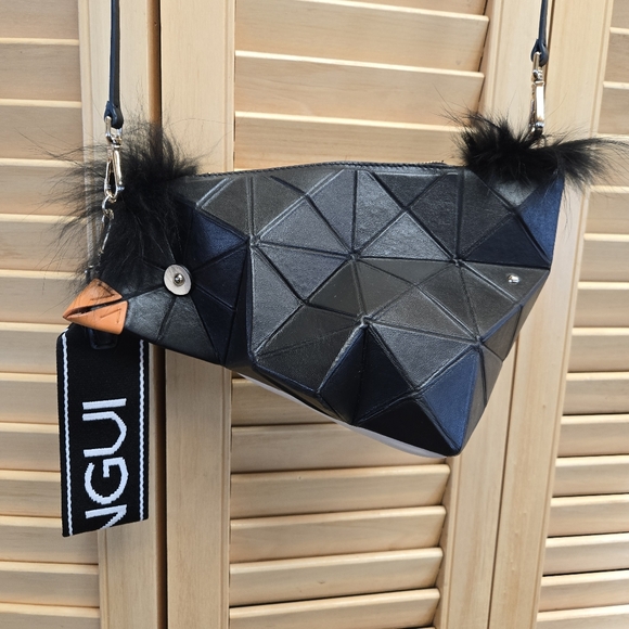 Purificacion Garcia Origami Handbag Crossbody Purse Pengui Penguin Black Leather - Picture 8 of 15